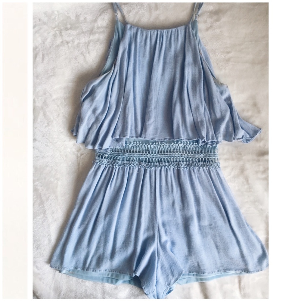 Powder blue high neck lace Romper
